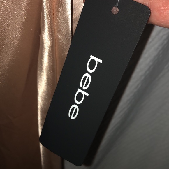 New W/Tags Bebe Taupe Spaghetti Strap Satin Slip Dress Size Medium - Picture 3 of 8